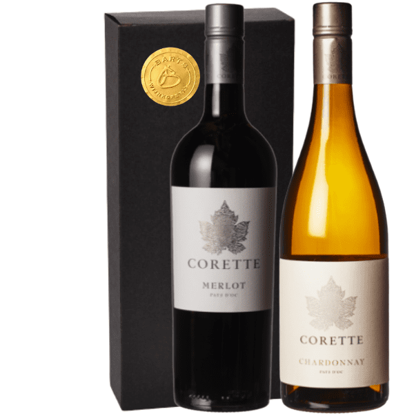Geschenkdoos 2-fles Corette Chardonnay – Corette Merlot